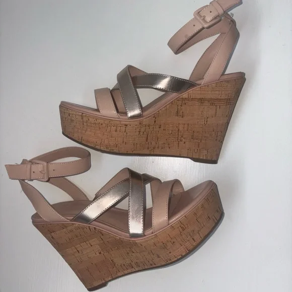 Guess Platform Cork Wedge Rose Gold Nude - Picture 4 of 16